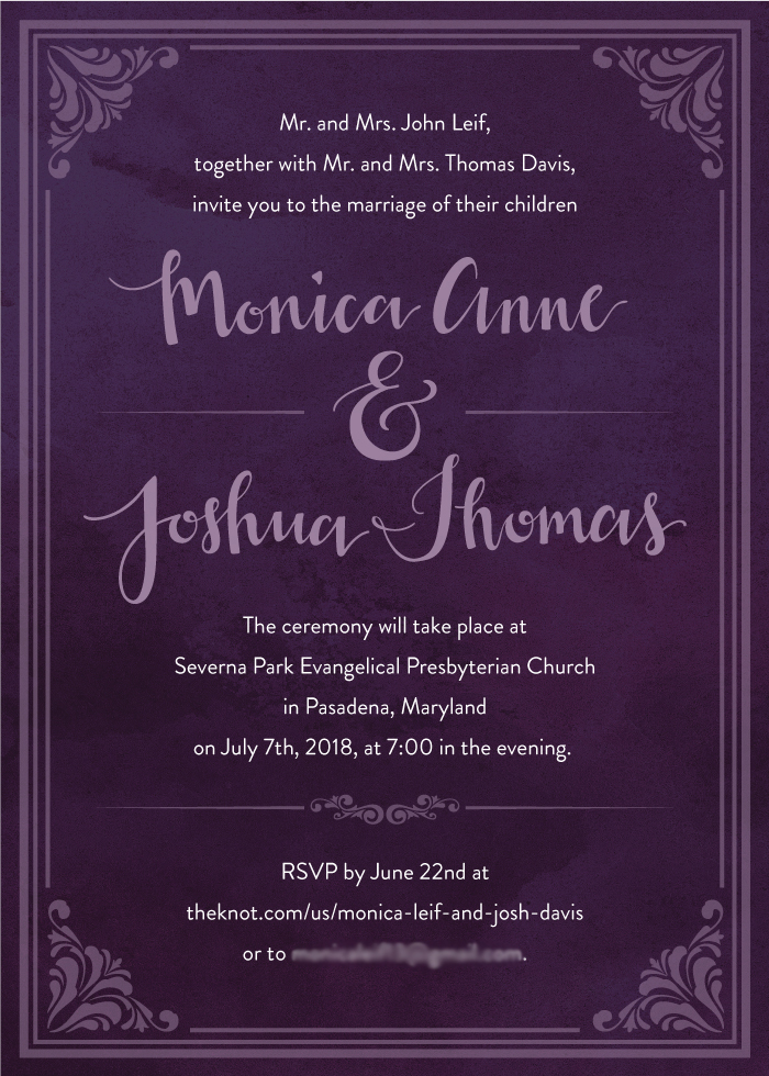 Custom wedding invitation with calligraphy by Kelly Chisum